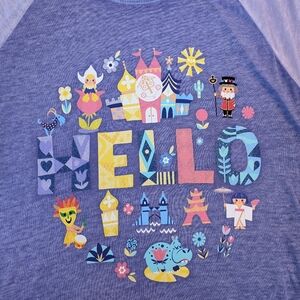 Disney Blue Graphic Tee with Colorful Characters
